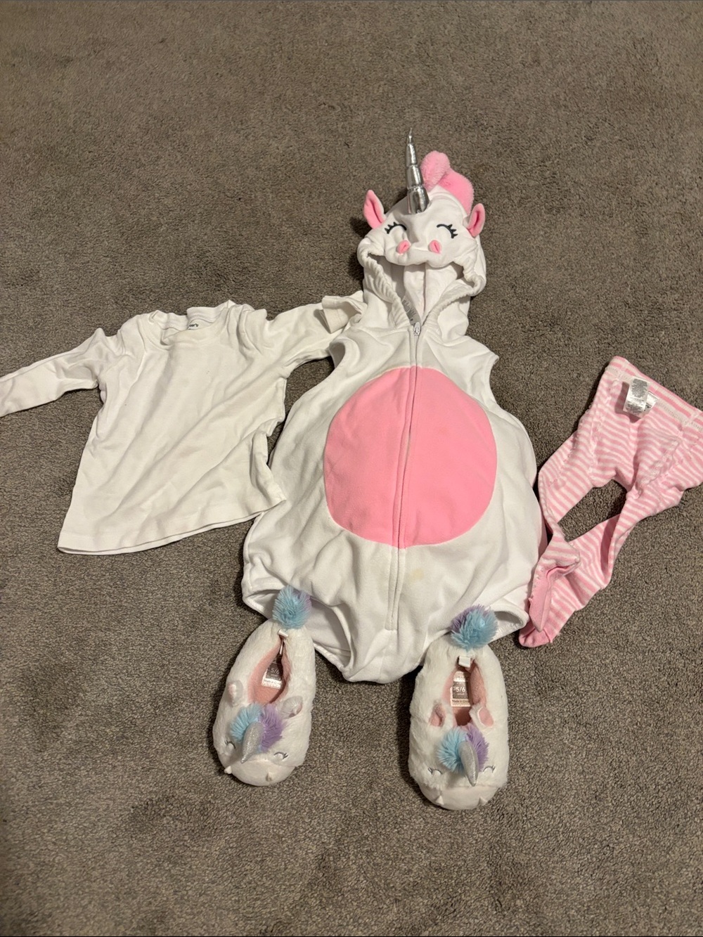 White & Pink Unicorn Hooded One-Piece for Kids